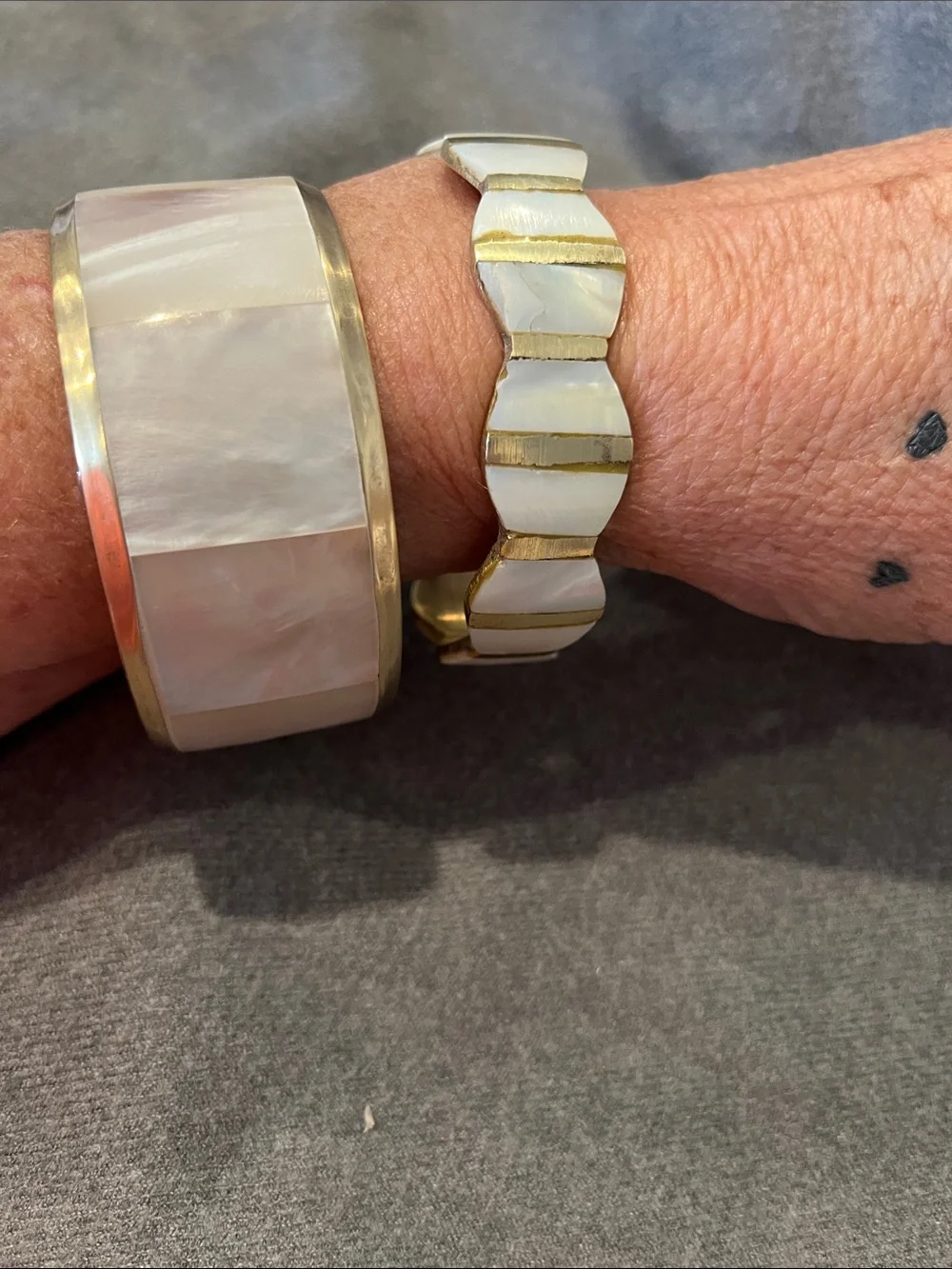 Pair of Brass MOP Bangle Bracelets